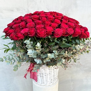  Alanya Çiçek - Sepette 101 Adet Kırmızı Gül
